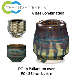 Palladium PC-04 over Iron Lustre PC-33 Pottery Cone 5 Glaze Combination